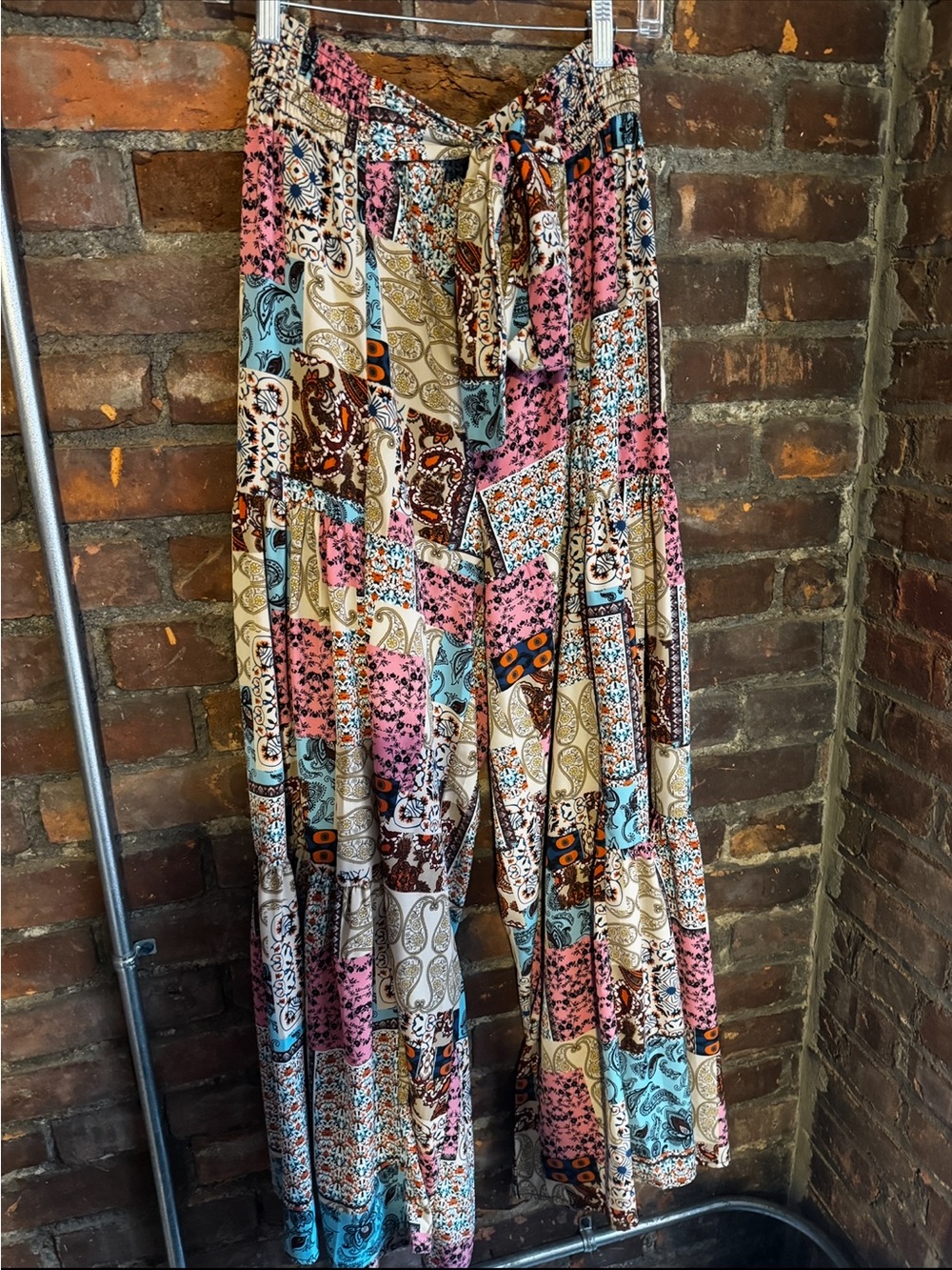 Boutique Multicolor Patchwork Paisley Ultra-Wide Palazzo Pants XL